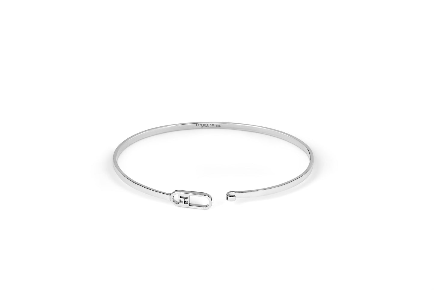 Tateossian T Bangle in Polished Finish with Rhodium Plated Sterling Silver (S Size)