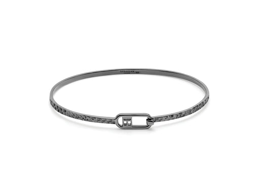 Tateossian T Bangle in Hammered Finish with Black Rhodium Plated Sterling Silver (S Size)