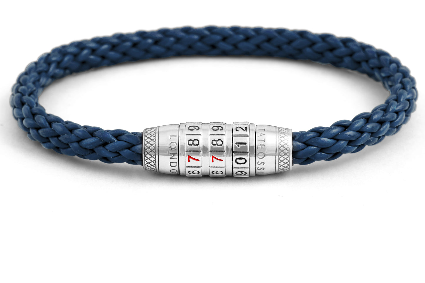 Tateossian Combination Lock 777 Sterling Silver Bracelet In Blue (M Size)