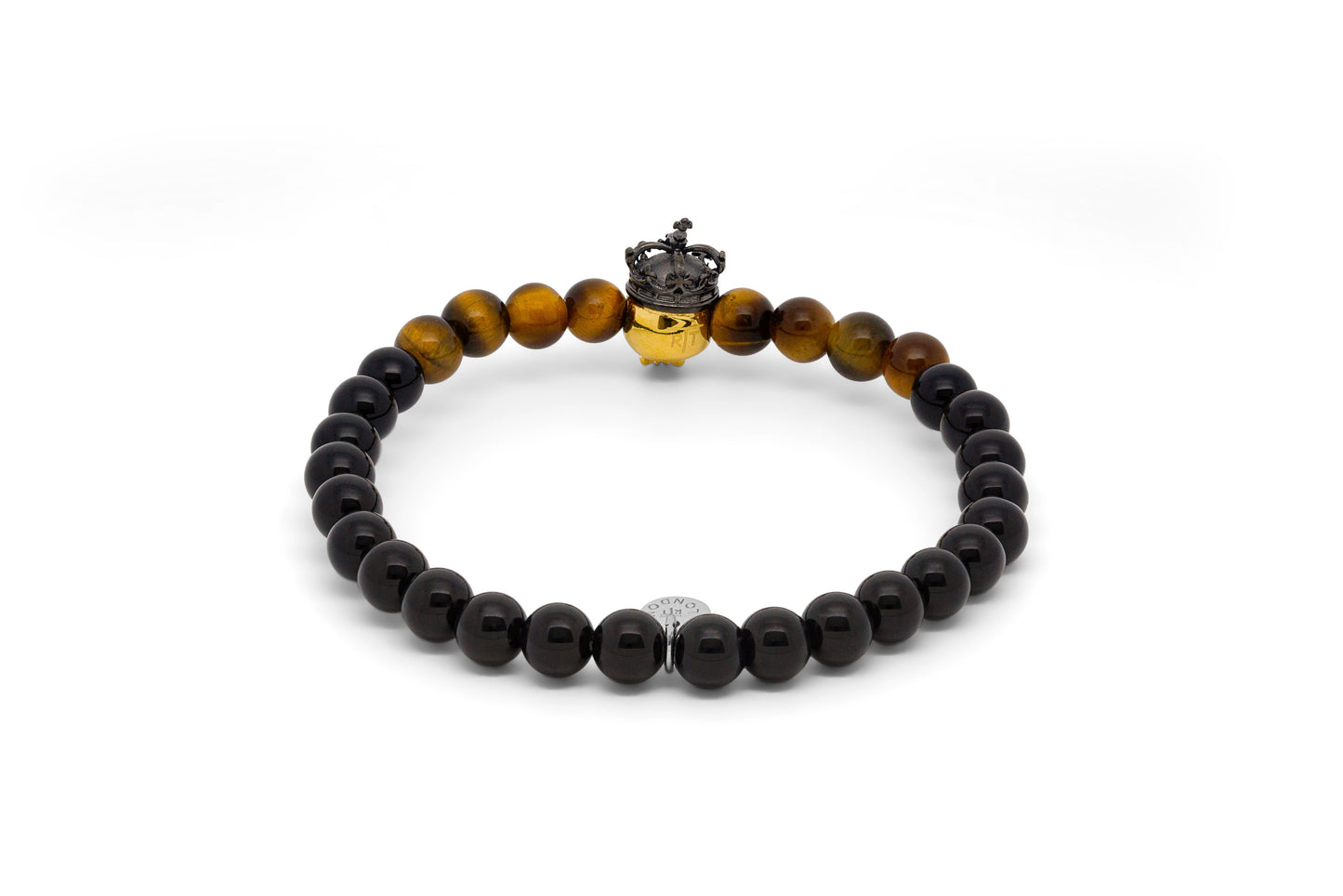 Tateossian King Skull Bracelet with Agate and Tiger Eye (S Size)