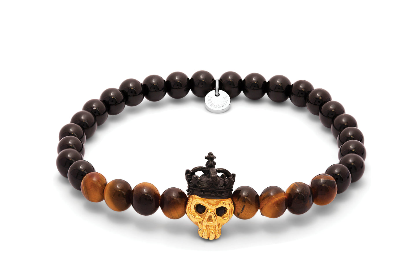 Tateossian King Skull Bracelet with Agate and Tiger Eye (S Size)