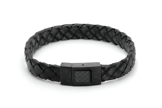 Tateossian Carbon Woven Leather Bracelet In Black (S Size)