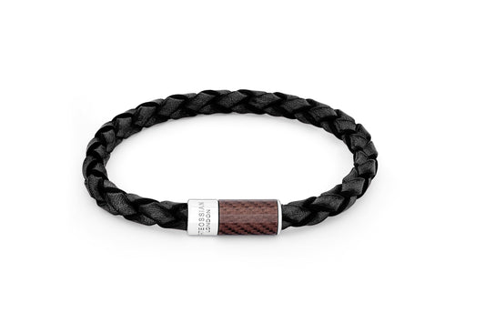 Tateossian Carbon Pop Leather Bracelet in Black Leather (M Size)