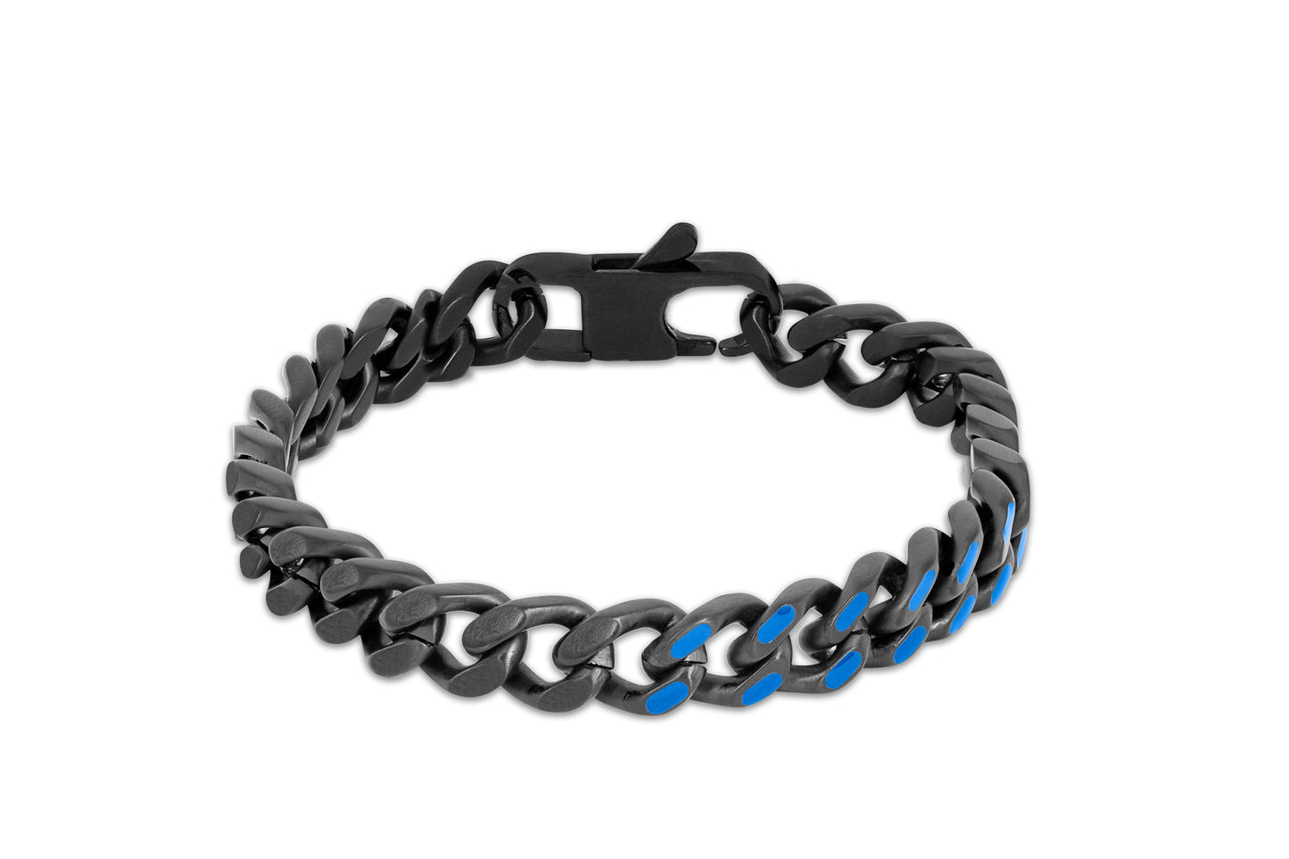 Tateossian Meccanico Bracelet in Black Plated Stainless Steel with Blue Enamel (S Size)