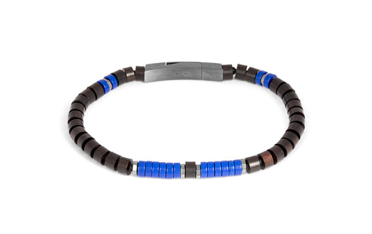 Tateossian Mini Click Beads with Ebony Wood and Lapis Bracelet (M Size)