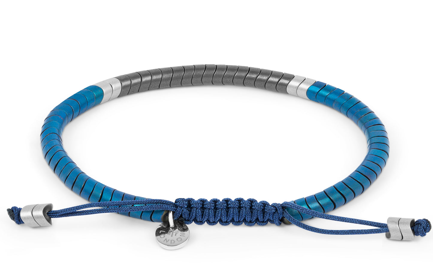 Tateossian Ghana Hematite Macrame Bracelet in Grey and Blue (M Size)