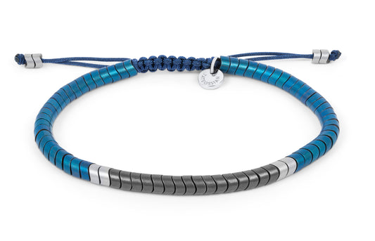 Tateossian Ghana Hematite Macrame Bracelet in Grey and Blue (M Size)