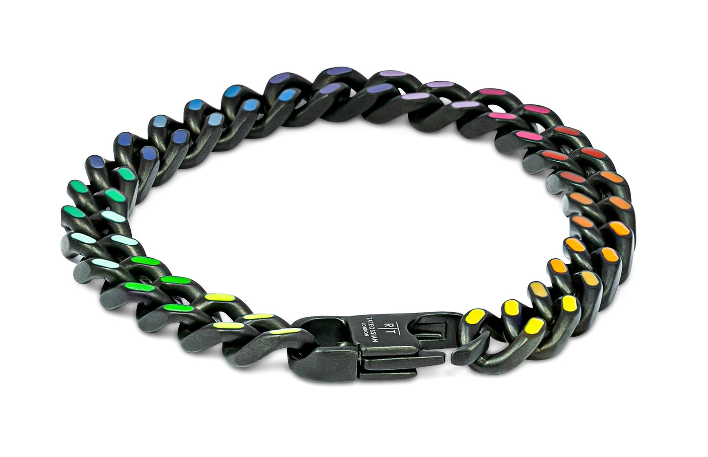 Tateossian Colorama Chain bracelet with multicolour enamel in black IP plated steel (S Size)