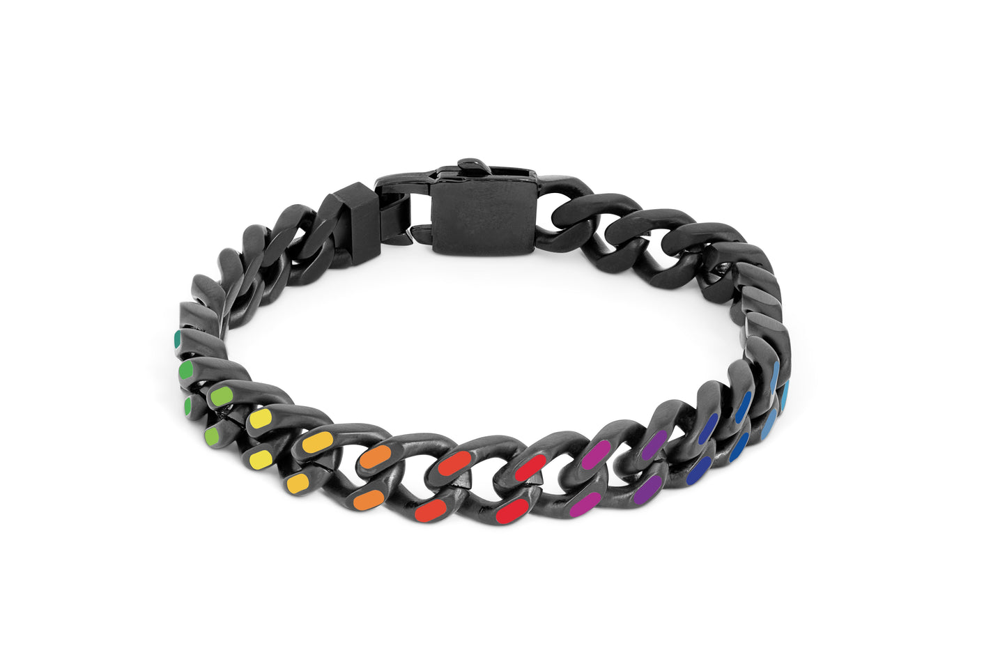 Tateossian Colorama Chain bracelet with multicolour enamel in black IP plated steel (S Size)