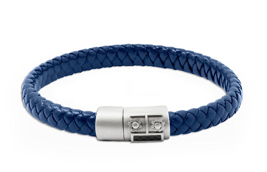 Tateossian Robot Slide bracelet in Italian blue leather with stainless-steel (S Size)