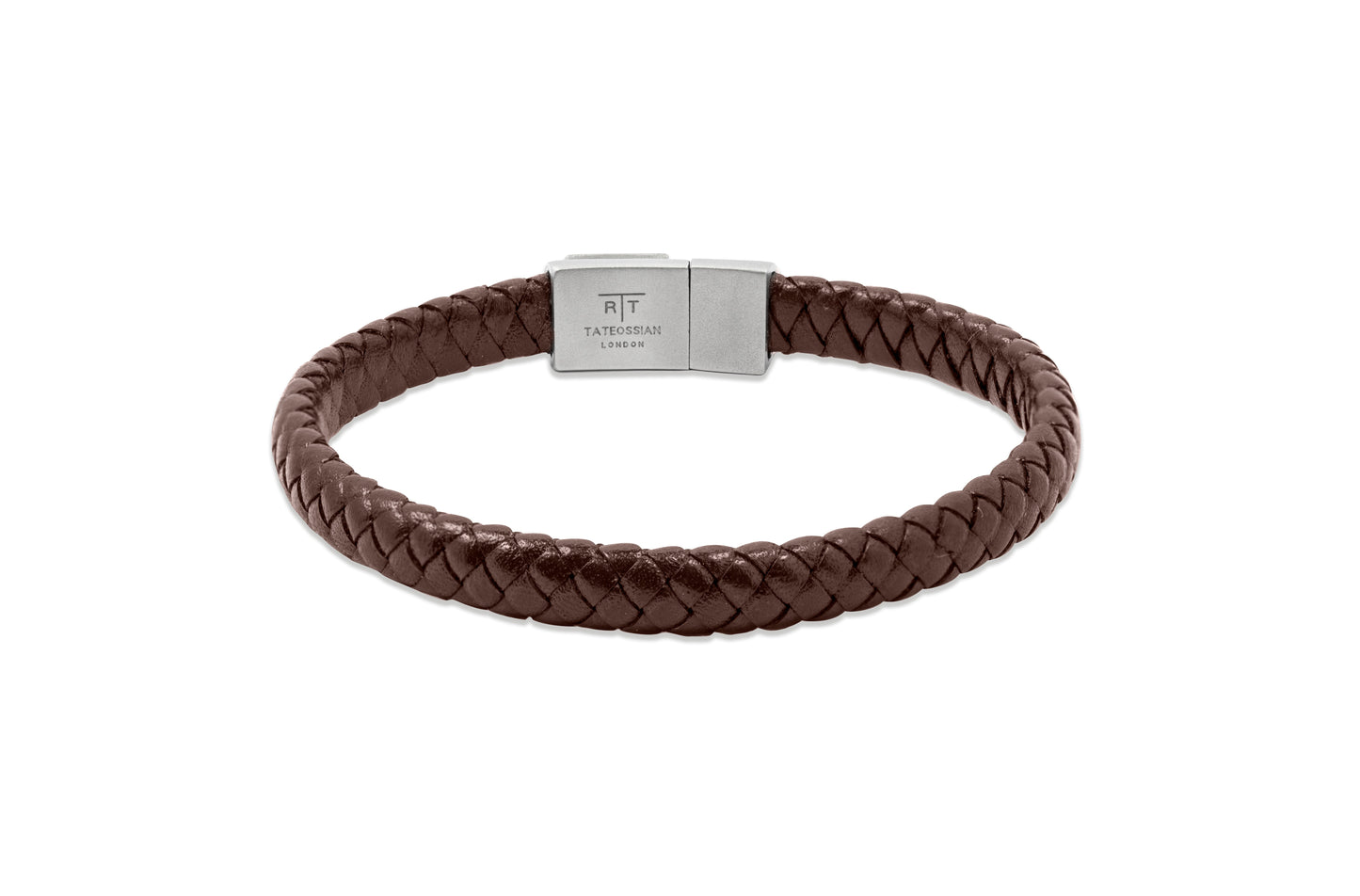 Tateossian Robot Slide bracelet in Italian brown leather with stainless steel (S Size)