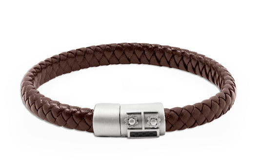 Tateossian Robot Slide bracelet in Italian brown leather with stainless steel (S Size)