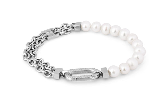 Tateossian Stainless steel Catena Isaac bracelet with white pearls (S Size)