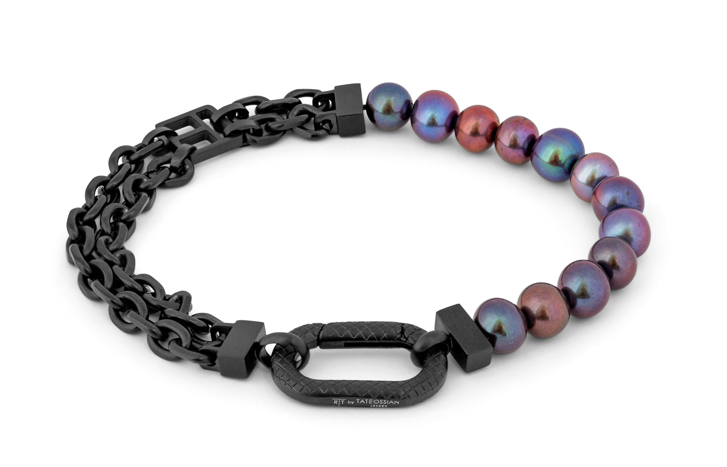 Tateossian Black Pearls IP Plated Stainless Steel Catena Isaac Bracelet (S Size)