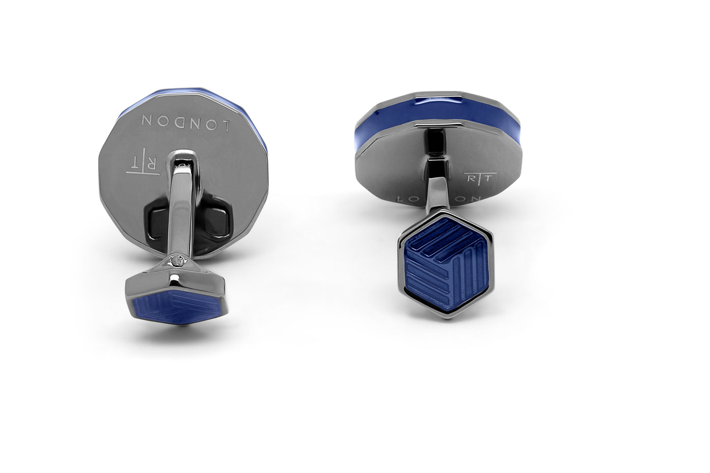 Tateossian Dodecagon Ice Cufflinks in Gunmetal & Navy