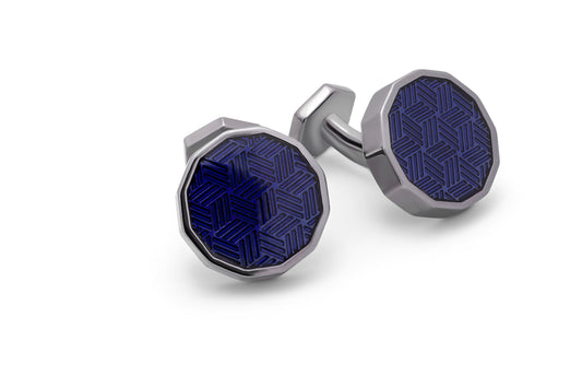 Tateossian Dodecagon Ice Cufflinks in Gunmetal & Navy