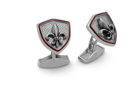 Tateossian Shield Fleur De Lys Cufflinks in Sterling Silver