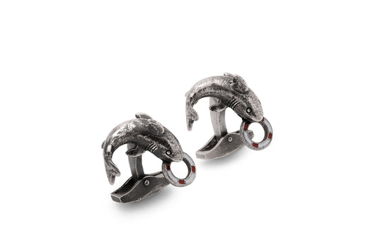 Tateossian Antique Shark Cufflinks in Silver