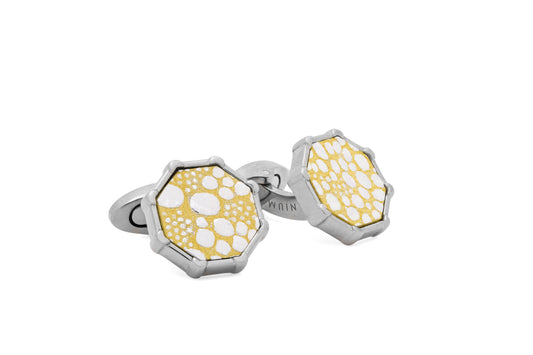 Tateossian Mercury Titanium Cufflinks in Yellow Leather