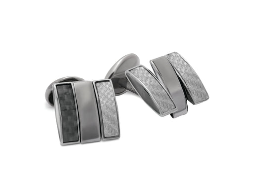 Tateossian Carbon Square Twist Cufflinks in Black and Grey