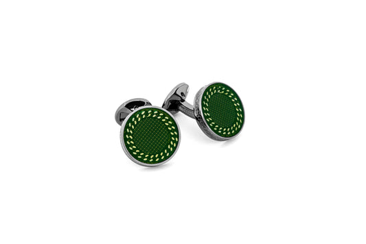 Tateossian Chain Cufflinks in Gunmetal with Green Enamel