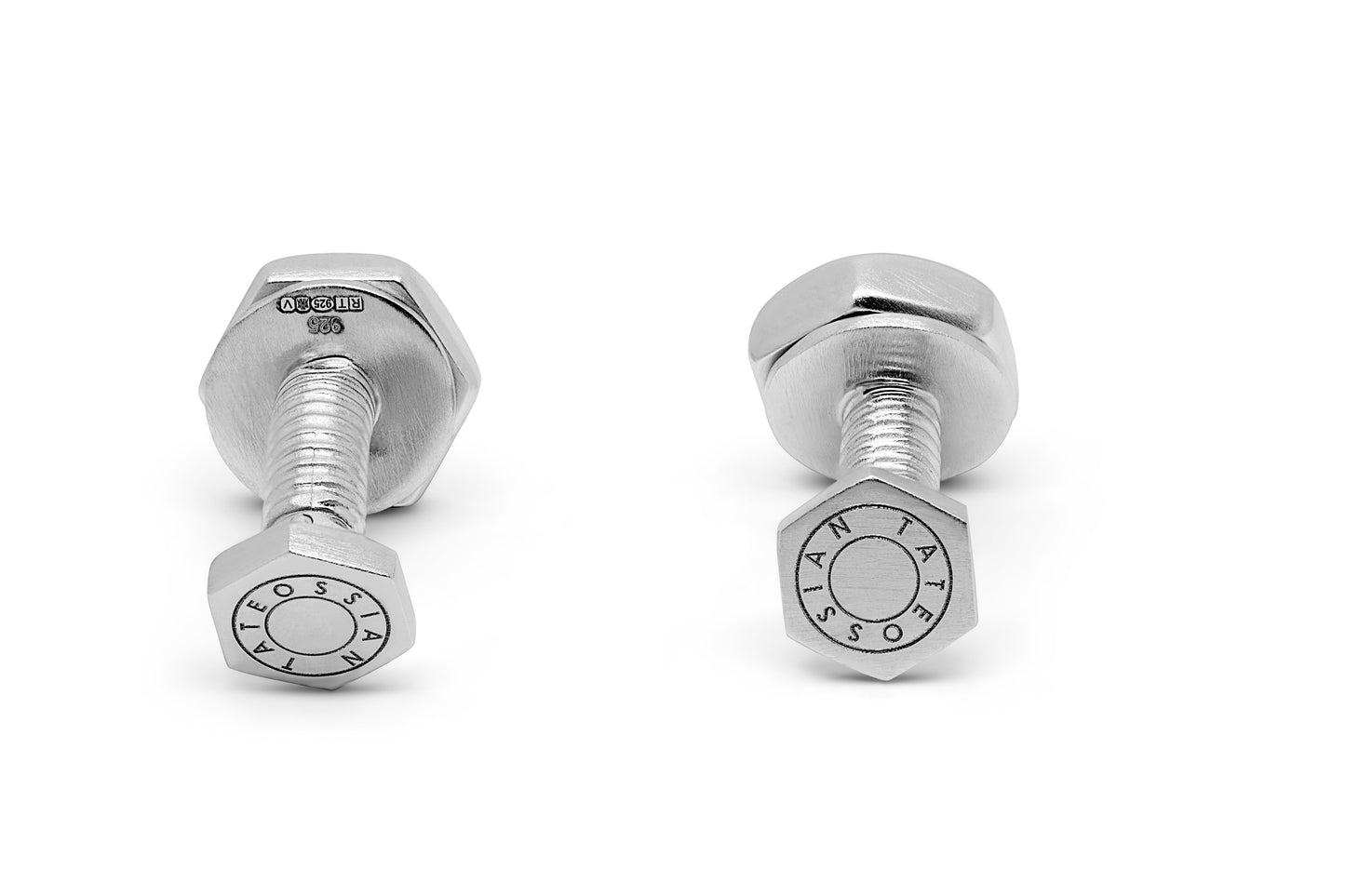 Tateossian Hex Nut and Bold Silver Cufflinks in Rhodium