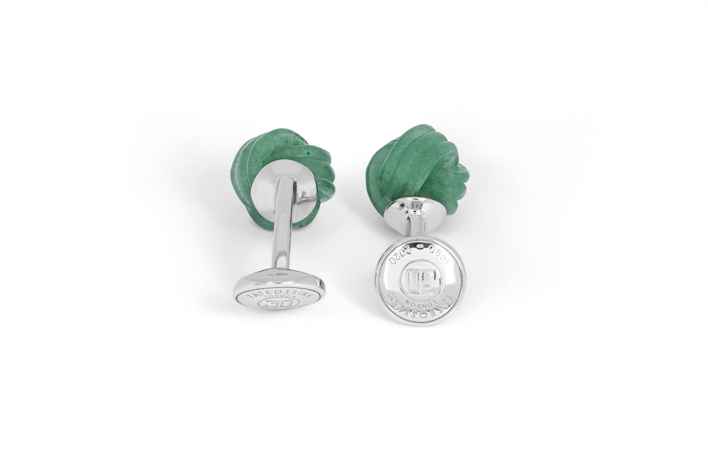 Tateossian Silver Knot Cufflinks with Green Aventurine