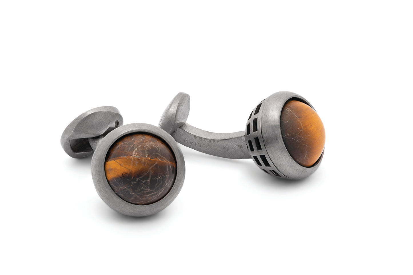 Tateossian Revolve Silver Cufflinks with Tiger Eye