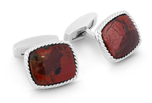 Tateossian Cable Jasper Cufflinks With Noreena In Rhodium Silver (Limited Edition)  