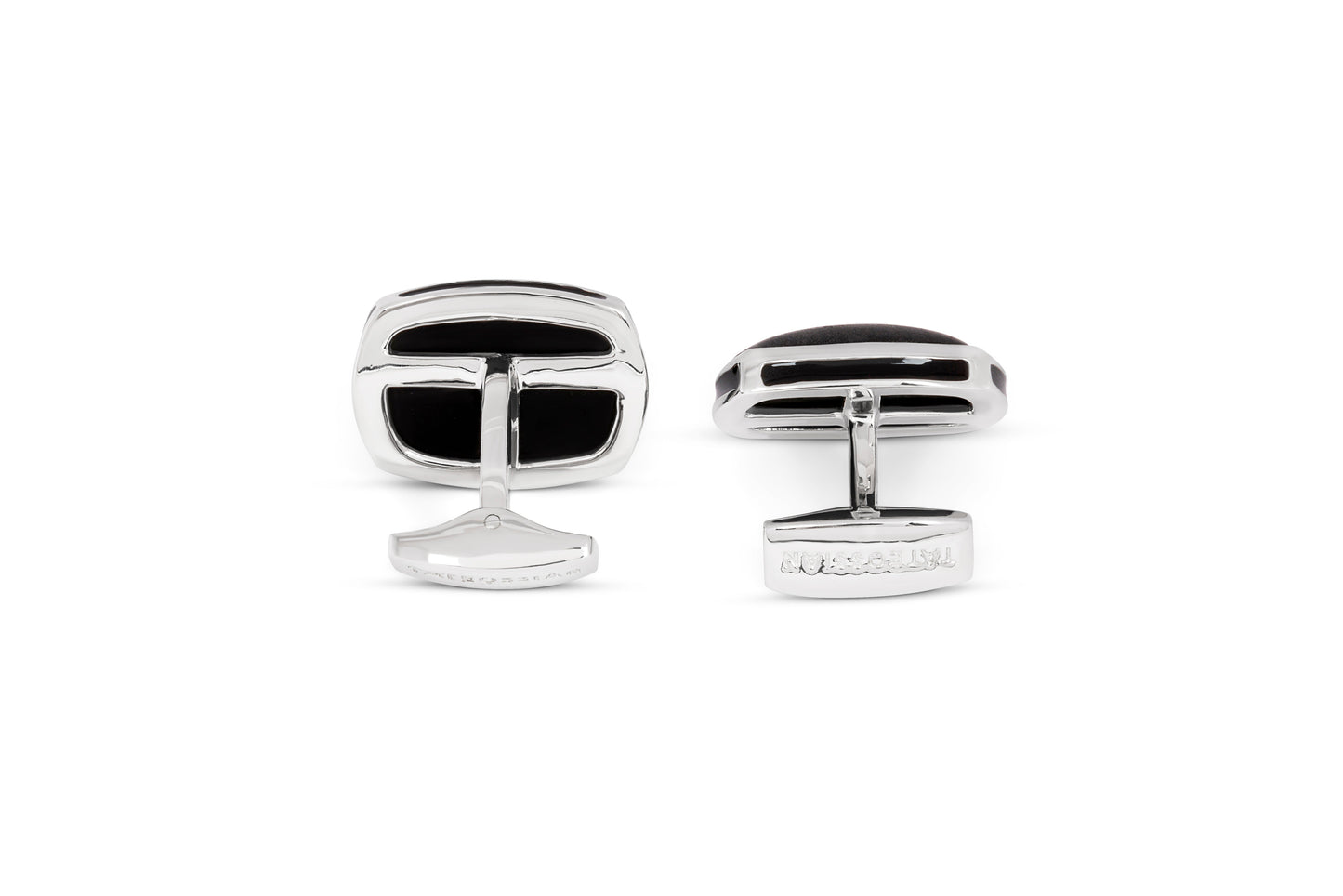 Tateossian Signature Pillow bullet cufflinks with matte onyx in sterling silver