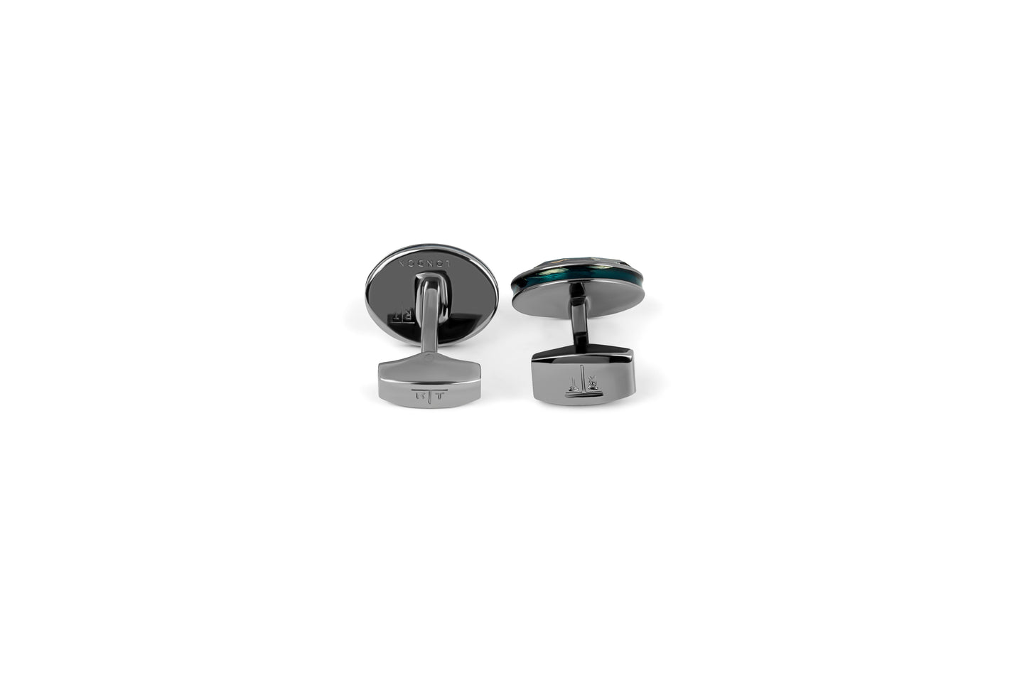 Tateossian Blue Gunmetal Plated Oval SW Cufflinks (Limited Edition)