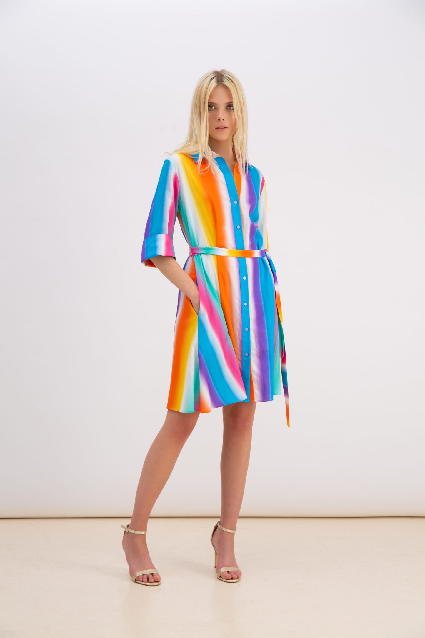 A Mere Co. - Striped Mini Shirt Dress