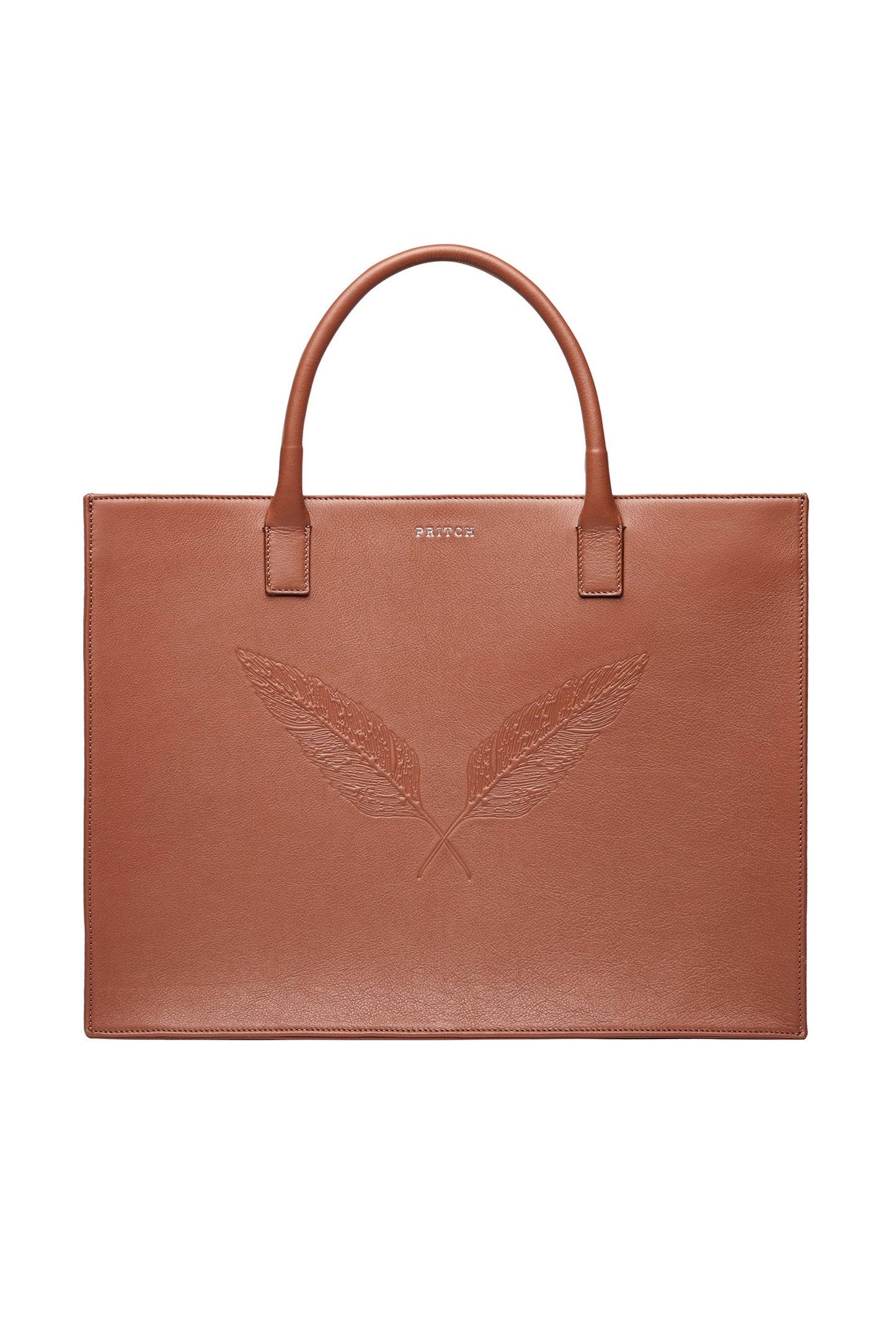 PRITCH - PIERCED Feather Leather Tote Bag Cognac Brown