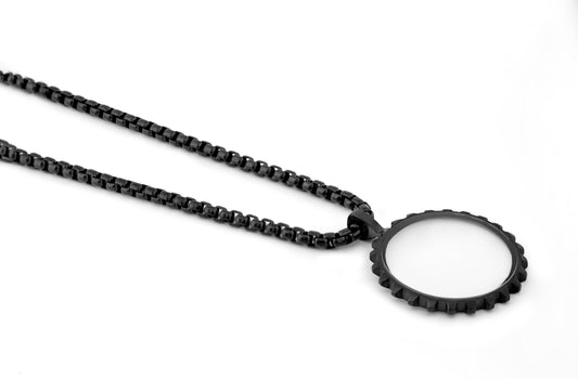 Tateossian Black IP plated stainless steel Lens Gear necklace