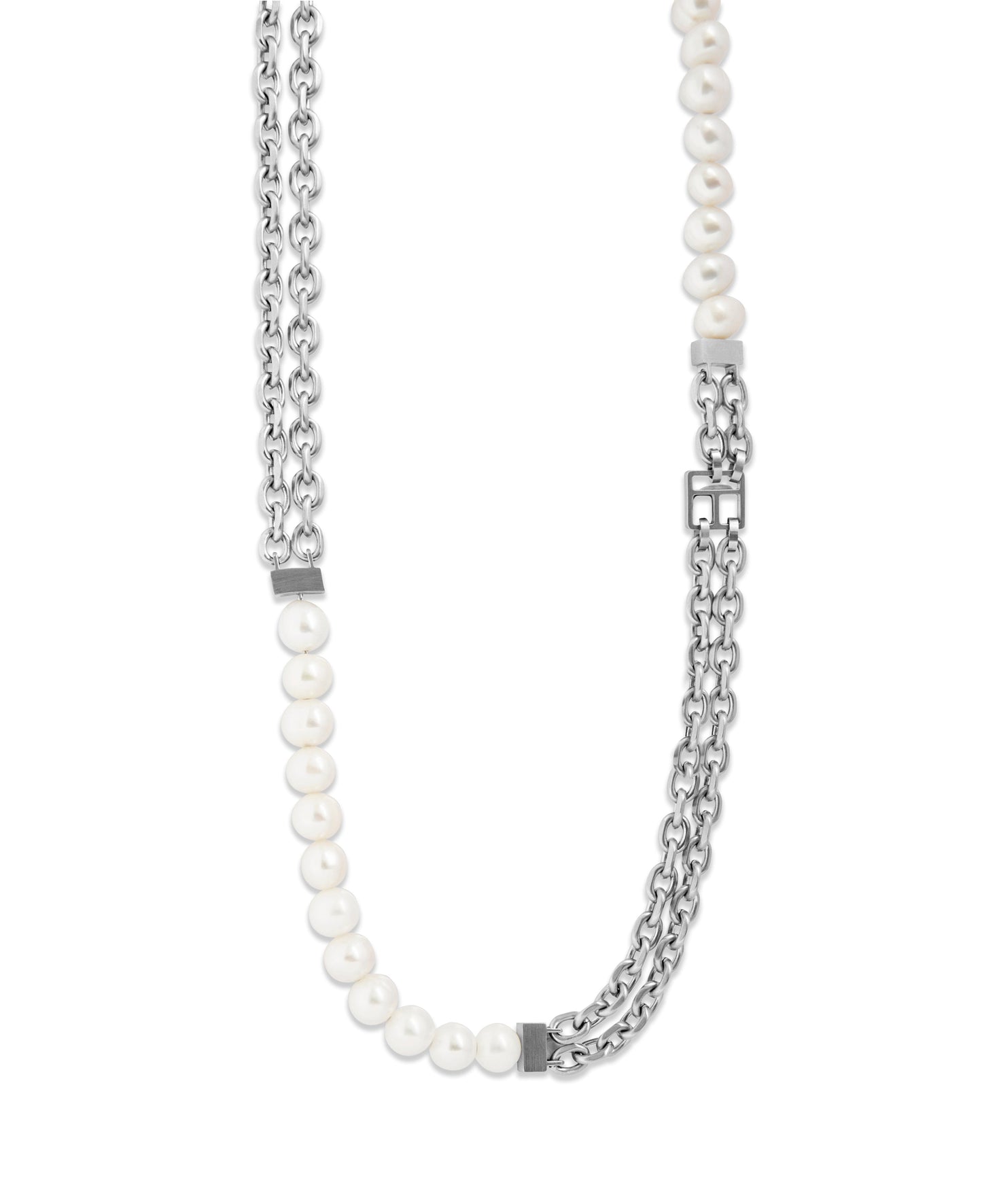 Tateossian Stainless steel Catena Isaac necklace with white pearls