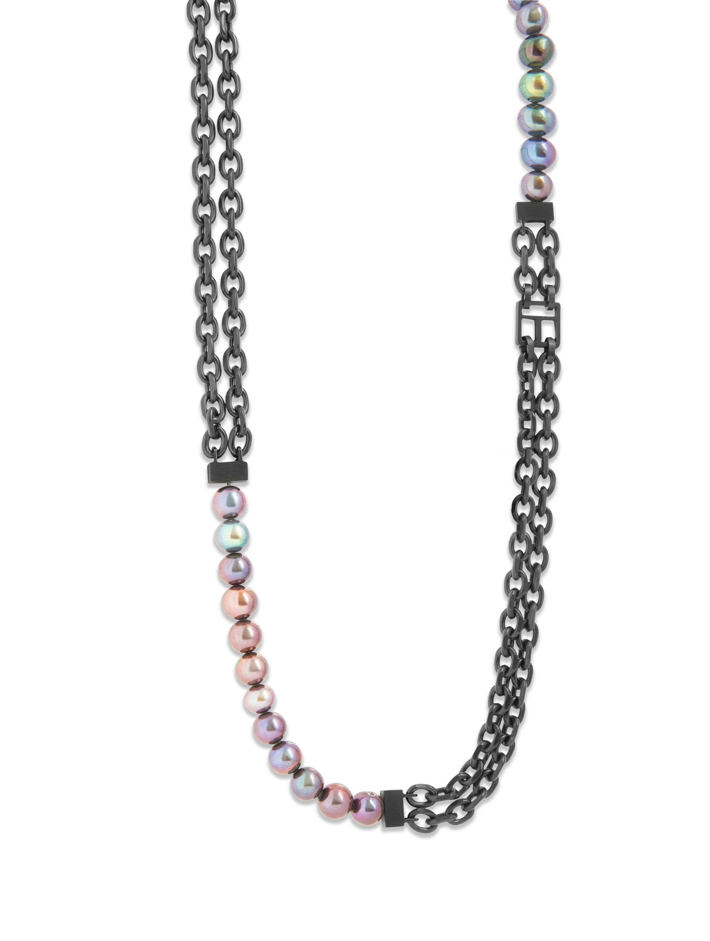 Tateossian Black IP stainless steel Catena Isaac necklace with black pearls